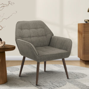 Accent Chair, 29"H, Upholstered, Living Room, Light Brown Fabric, Walnut Metal Legs, Contemporary, Modern