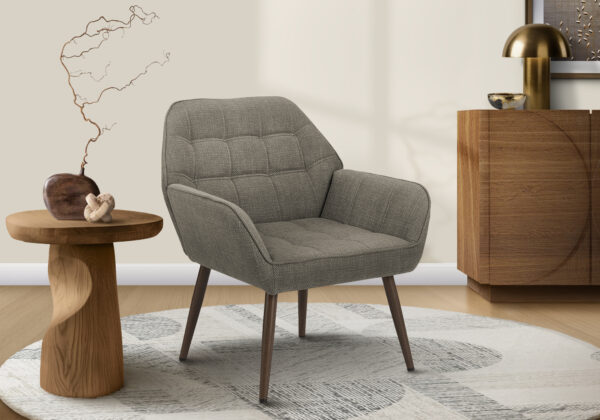 Accent Chair, 29″H, Upholstered, Living Room, Light Brown Fabric, Walnut Metal Legs, Contemporary, Modern