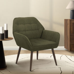 Accent Chair, 29"H, Upholstered, Living Room, Dark Green Fabric, Walnut Metal Legs, Contemporary, Modern