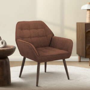 Accent Chair, 29"H, Upholstered, Living Room, Rust Fabric, Walnut Metal Legs, Contemporary, Modern