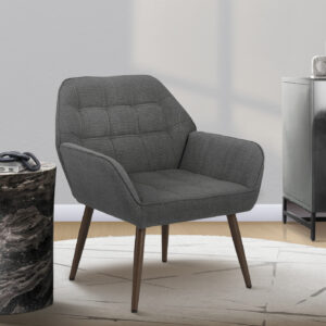 Accent Chair, 29"H, Upholstered, Living Room, Light Grey Fabric, Walnut Metal Legs, Contemporary, Modern