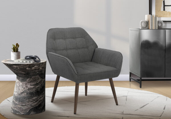 Accent Chair, 29″H, Upholstered, Living Room, Light Grey Fabric, Walnut Metal Legs, Contemporary, Modern