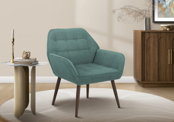 Accent Chair, 29″H, Upholstered, Living Room, Turquoise Fabric, Walnut Metal Legs, Contemporary, Modern