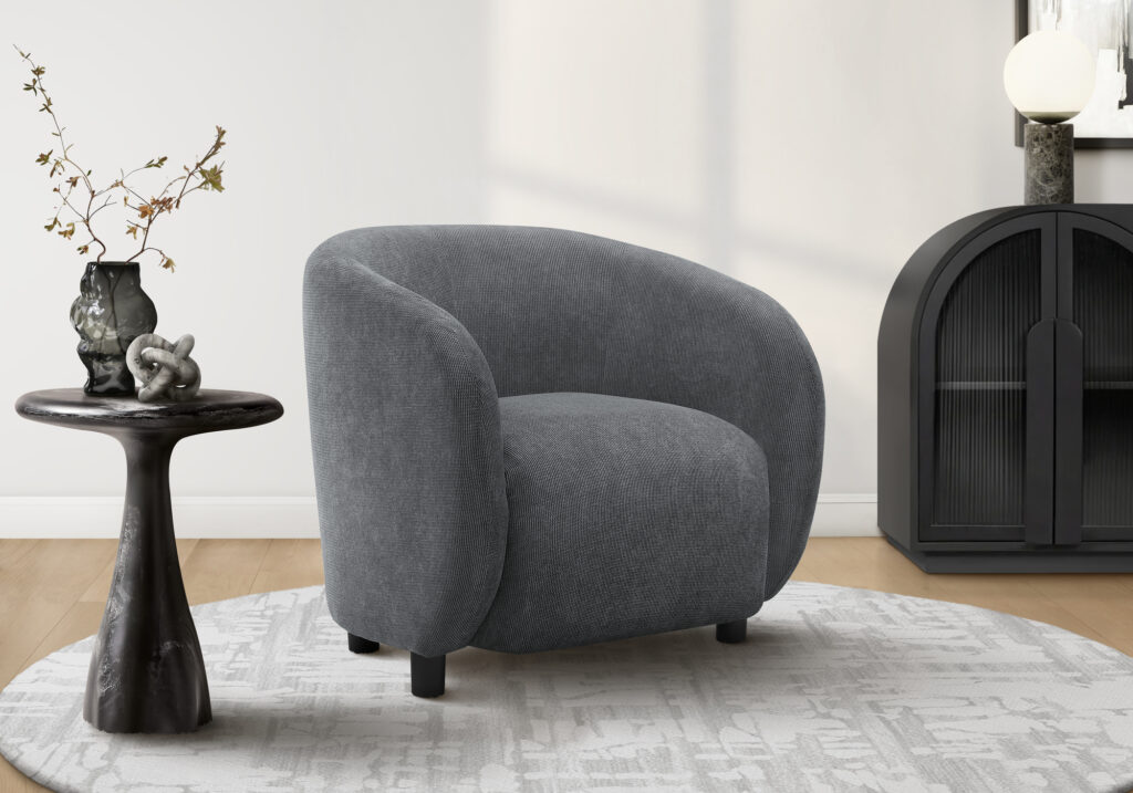 Accent Chair, 29″H, Upholstered, Living Room, Bedroom, Dark Grey Fabric, Black Legs, Contemporary, Modern