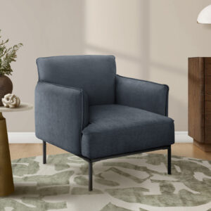 Accent Chair, 33" H, Upholstered, Living Room, Bedroom, Blue Fabric, Black Metal Legs, Contemporary, Modern