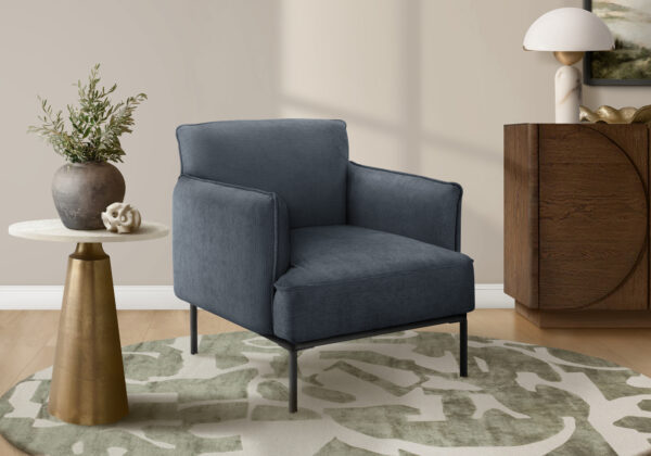 Accent Chair, 33″ H, Upholstered, Living Room, Bedroom, Blue Fabric, Black Metal Legs, Contemporary, Modern