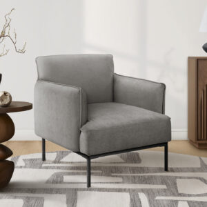 Accent Chair, 33" H, Upholstered, Living Room, Bedroom, Light Grey Fabric, Black Metal Legs, Contemporary, Modern