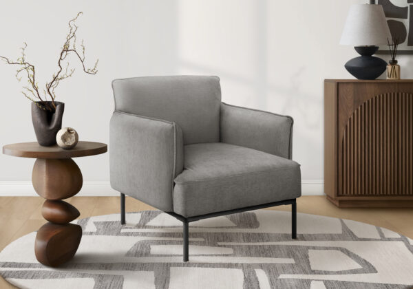 Accent Chair, 33″ H, Upholstered, Living Room, Bedroom, Light Grey Fabric, Black Metal Legs, Contemporary, Modern