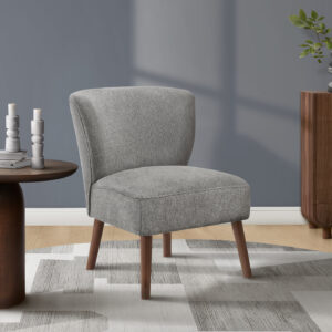 Accent Chair, 33" H, Upholstered, Living Room, Bedroom, Light Grey Fabric, Walnut Solid Wood Legs, Mid Century, Modern