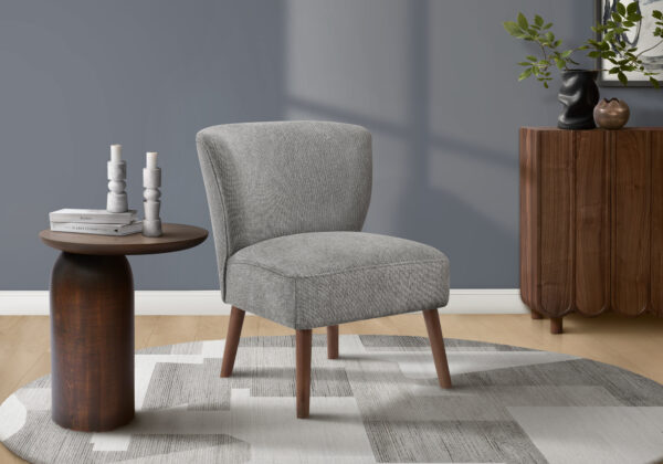 Accent Chair, 33″ H, Upholstered, Living Room, Bedroom, Light Grey Fabric, Walnut Solid Wood Legs, Mid Century, Modern