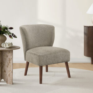 Accent Chair, 33" H, Upholstered, Living Room, Bedroom, Light Brown Fabric, Walnut Solid Wood Legs, Mid Century, Modern