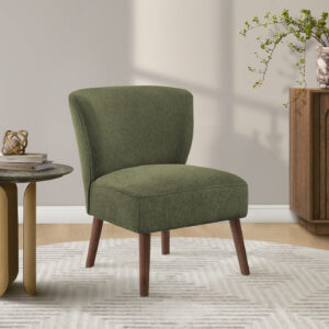 Accent Chair, 33" H, Upholstered, Living Room, Bedroom, Green Fabric, Walnut Solid Wood Legs, Mid Century, Modern