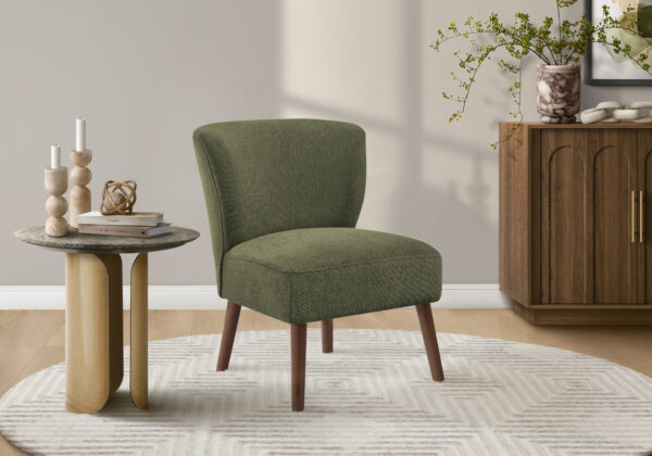 Accent Chair, 33″ H, Upholstered, Living Room, Bedroom, Green Fabric, Walnut Solid Wood Legs, Mid Century, Modern