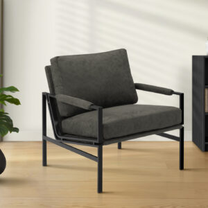 Accent Chair, 36"H, Upholstered, Living Room, Bedroom, Dark Grey Fabric, Black Metal Legs, Contemporary, Modern