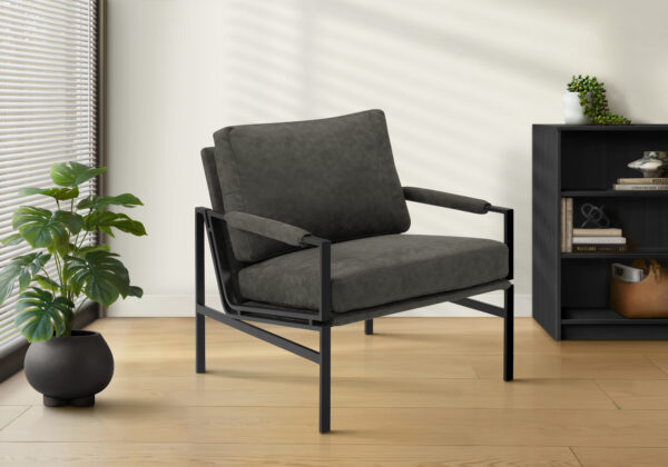 Accent Chair, 36″H, Upholstered, Living Room, Bedroom, Dark Grey Fabric, Black Metal Legs, Contemporary, Modern