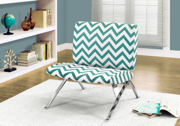 Accent Chair, Upholstered, Living Room, Bedroom, Green Fabric, Chrome Metal, Contemporary, Modern