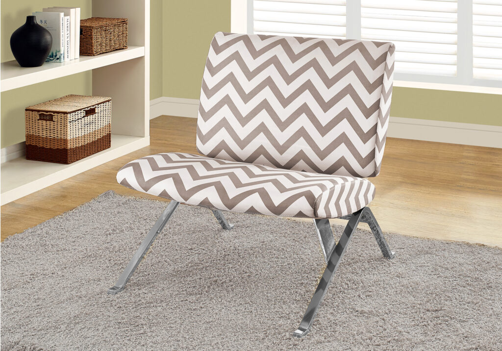 Accent Chair, Upholstered, Living Room, Bedroom, Brown Fabric, Chrome Metal, Contemporary, Modern