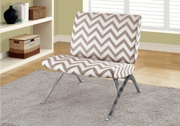 Accent Chair, Upholstered, Living Room, Bedroom, Brown Fabric, Chrome Metal, Contemporary, Modern
