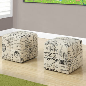 Ottoman, Pouf, Footrest, Foot Stool, Set Of 2, Juvenile, Beige Fabric, Transitional