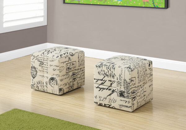 Ottoman, Pouf, Footrest, Foot Stool, Set Of 2, Juvenile, Beige Fabric, Transitional