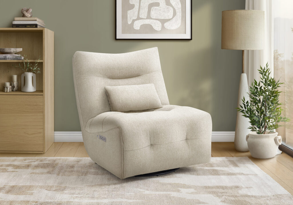 Cream power massage swivel glider reclining chair