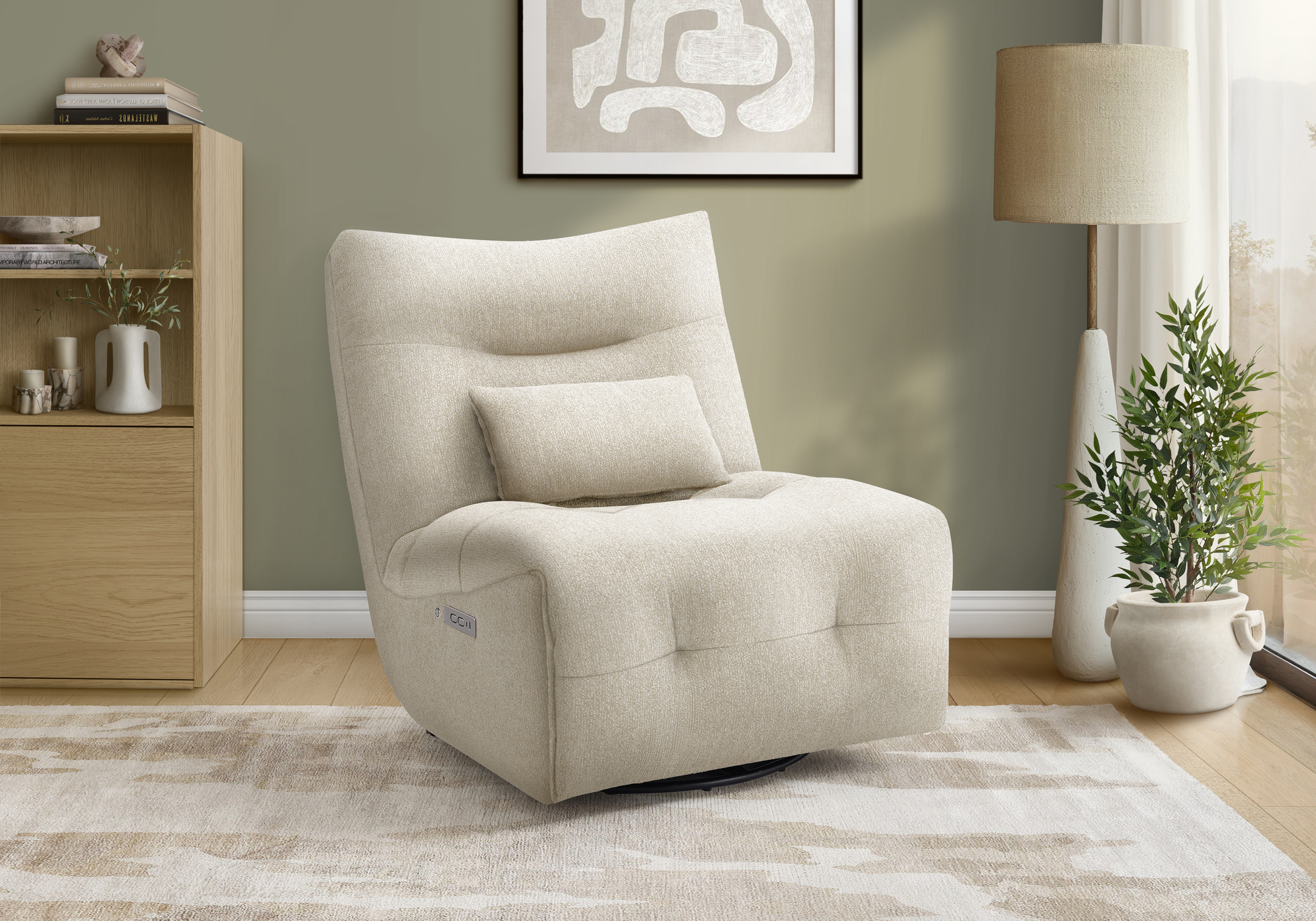 Cream power massage swivel glider reclining chair