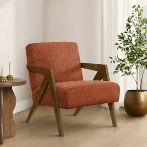 Accent Chair, 30"H, Upholstered, Living Room, Bedroom, Red Fabric, Brown Walnut Solid Wood, Modern, Mid Century