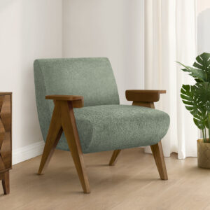 Accent Chair, 31"H, Upholstered, Living Room, Bedroom, Green Fabric, Brown Walnut Solid Wood, Modern, Mid Century