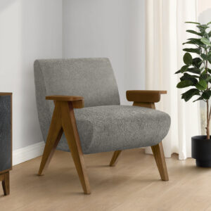 Accent Chair, 31"H, Upholstered, Living Room, Bedroom, Dark Grey Fabric, Brown Walnut Solid Wood, Modern, Mid Century