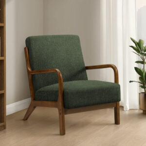 Accent Chair, 34"H, Upholstered, Living Room, Bedroom, Green Fabric, Brown Walnut Solid Wood, Modern, Mid Century