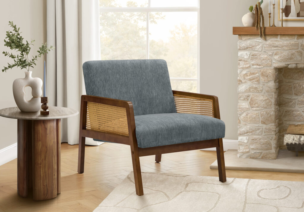Blue walnut fabric wood accent chair
