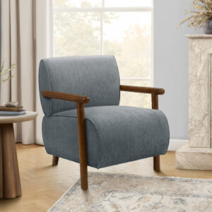 Accent Chair, 31"H, Upholstered, Living Room, Bedroom, Blue Fabric, Brown Walnut Solid Wood, Modern, Mid Century