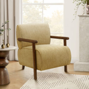 Accent Chair, 31"H, Upholstered, Living Room, Bedroom, Gold Fabric, Brown Walnut Solid Wood, Modern, Mid Century