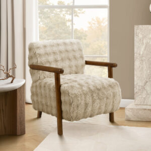 Accent Chair, 31"H, Upholstered, Living Room, Bedroom, Light Brown Fabric, Brown Walnut Solid Wood, Modern, Mid Century