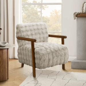 Accent Chair, 31"H, Upholstered, Living Room, Bedroom, Light Grey Fabric, Brown Walnut Solid Wood, Modern, Mid Century