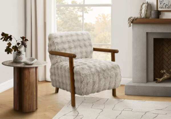 Accent Chair, 31″H, Upholstered, Living Room, Bedroom, Light Grey Fabric, Brown Walnut Solid Wood, Modern, Mid Century