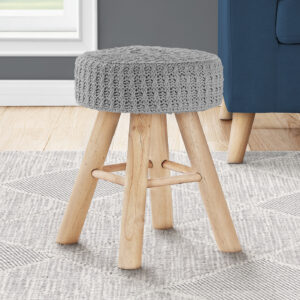 Ottoman, Pouf, Footrest, Foot Stool, 12" Round, Grey Velvet, Natural Wood Legs, Contemporary, Modern