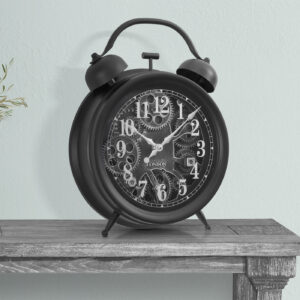 Clocks, 12" Round, Gear Mechanism, Table Clock, Black, Transitional