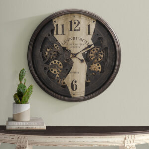Clocks, 30" Round, Wall Clock, Gear Mechanism, Brown, Transitional