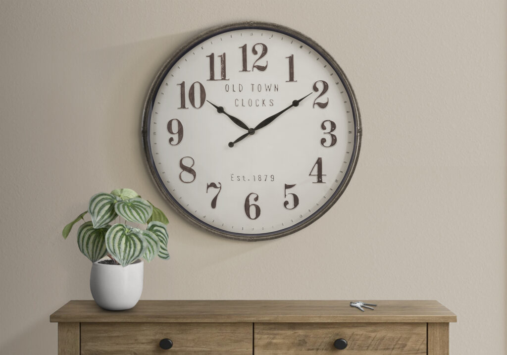 Clocks, 30″ Round, Large Oversized, Wall Clock, Brown, Transitional