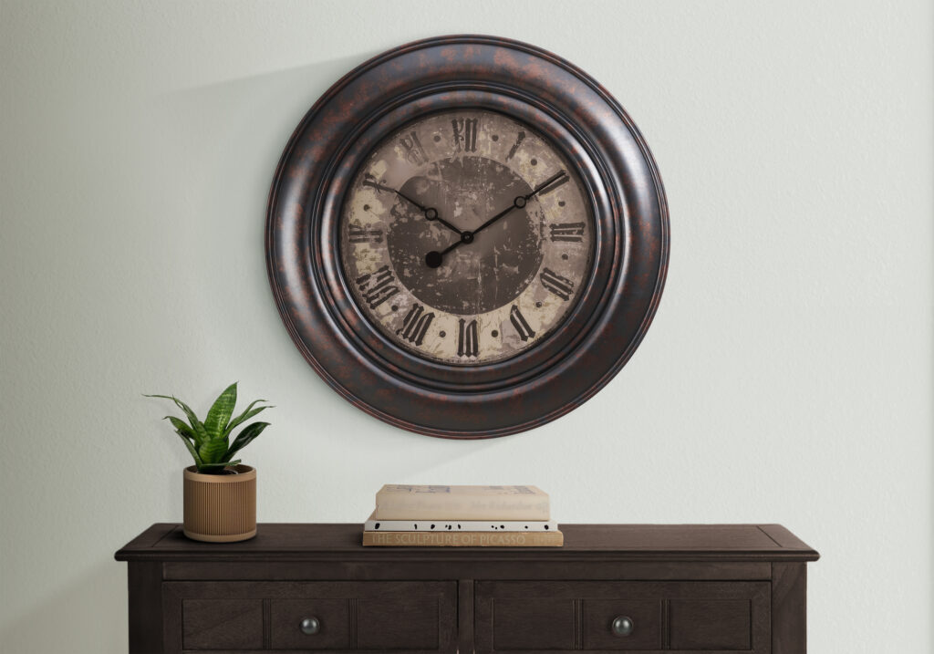 Clocks, 30″ Round, Large Oversized, Wall Clock, Brown, Transitional