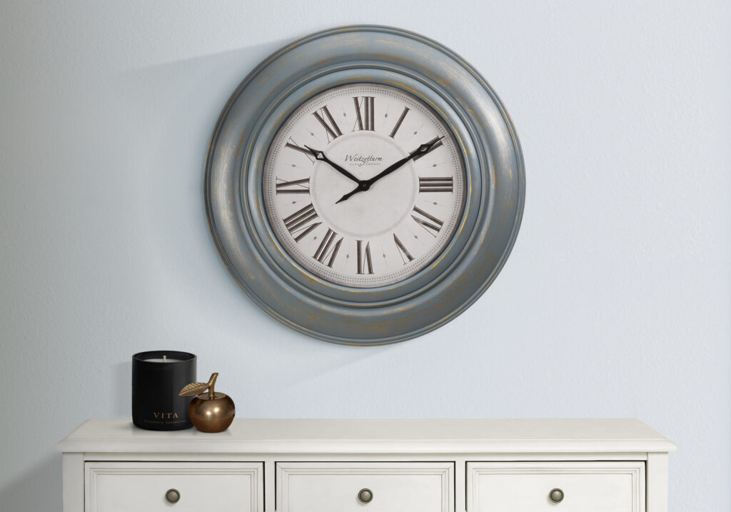 Clocks, 30″ Round, Large Oversized, Wall Clock, Antique Blue, Transitional