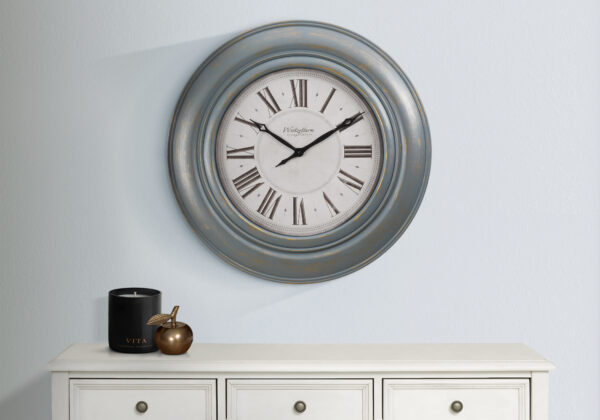 Clocks, 30″ Round, Large Oversized, Wall Clock, Antique Blue, Transitional