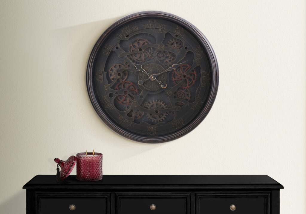 Clocks, 30″ Round, Gear Mechanism, Large Oversized, Wall Clock, Black, Transitional