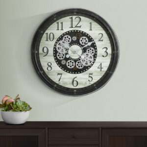 Clocks, 30" Round, Gear Mechanism, Large Oversized, Wall Clock, Brown, Transitional