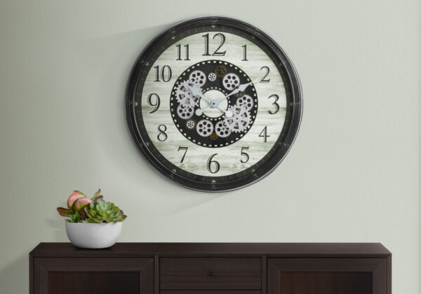 Clocks, 30″ Round, Gear Mechanism, Large Oversized, Wall Clock, Brown, Transitional