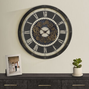 Clocks, 30" Round, Gear Mechanism, Large Oversized, Wall Clock, Brown, Transitional