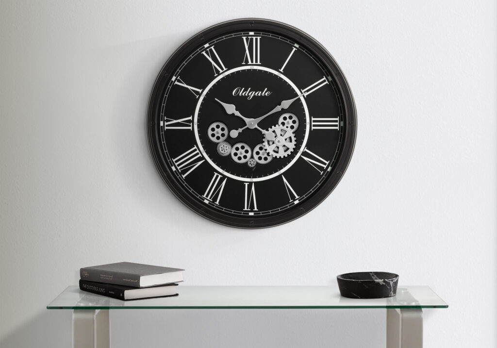 Clocks, 30″ Round, Gear Mechanism, Large Oversized, Wall Clock, Black, Transitional