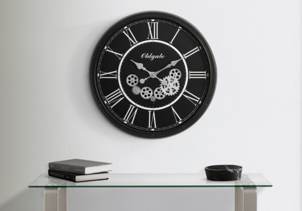 Clocks, 30″ Round, Gear Mechanism, Large Oversized, Wall Clock, Black, Transitional
