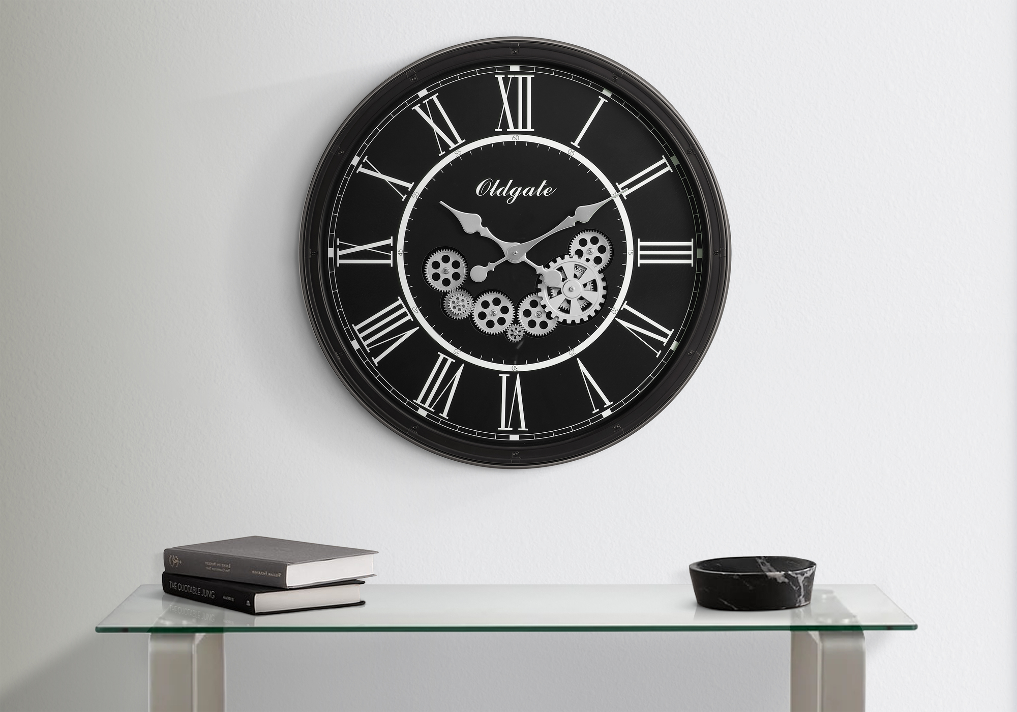 Clocks, 30″ Round, Gear Mechanism, Large Oversized, Wall Clock, Black, Transitional